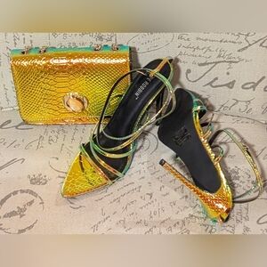 Strappy heeled sandals & bag